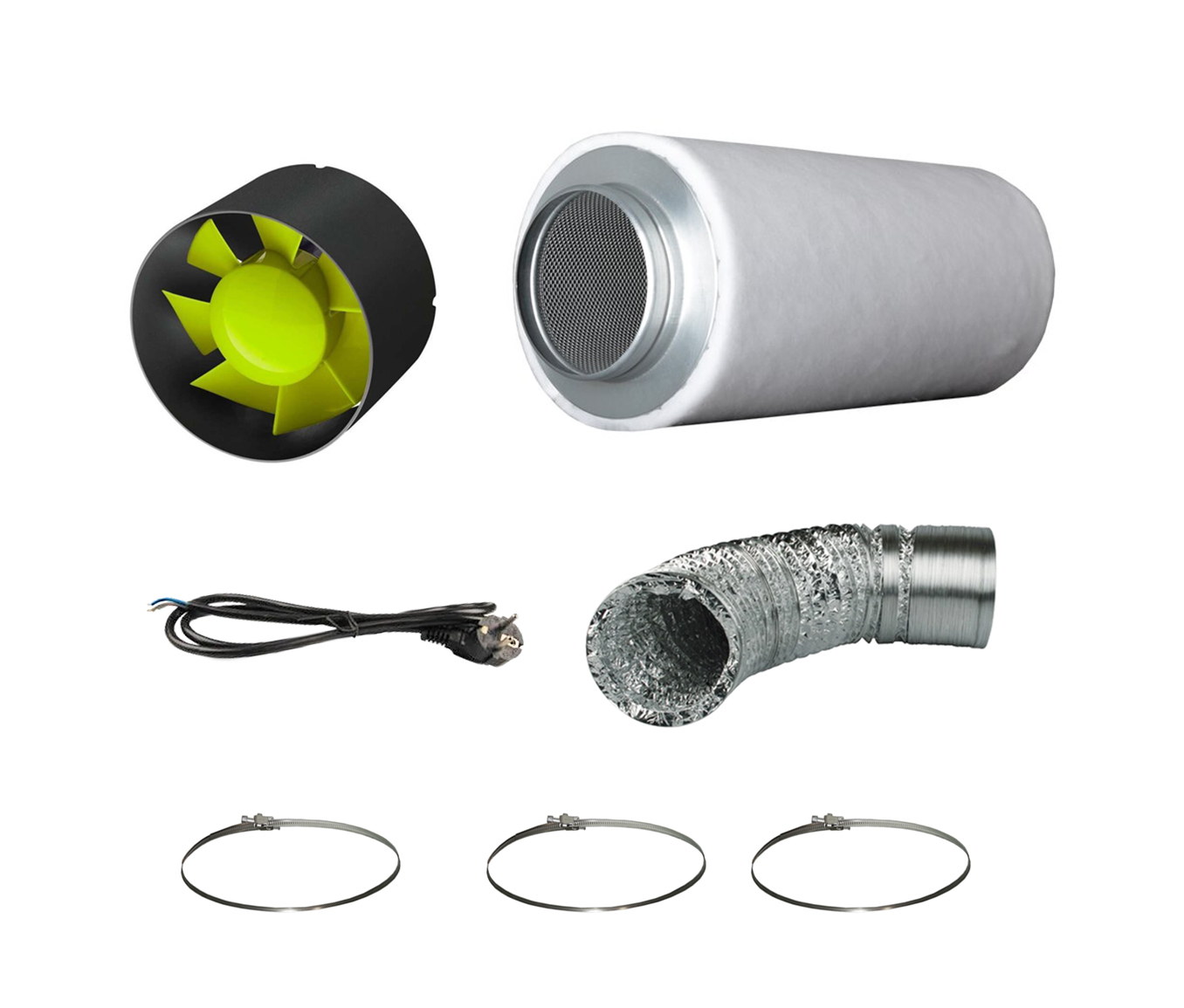 Abluft Komplett Set Eco Midi 200mh 125mm mit 2 zusätzlichen Klemmen Abluft Komplett Set Eco Midi 200mh 125mm mit 2 zusätzlichen Klemmen